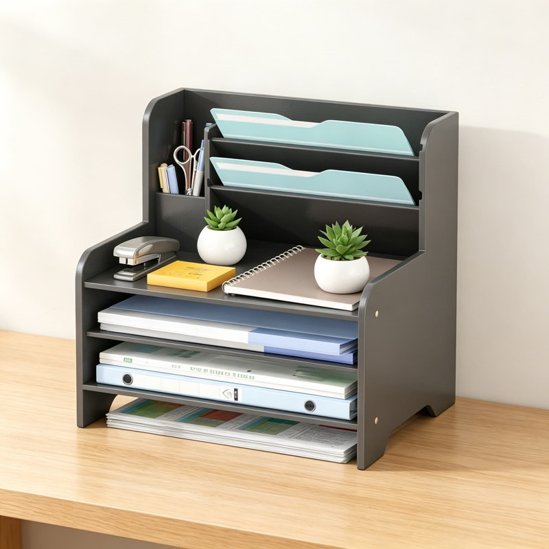 Organisateur de bureau en bambou avec bac à lettres à 3 niveaux, porte-courrier et rangement pour dossiers papier, trieur de dossiers de comptoir pour papiers A4, cahiers, fournitures de bureau