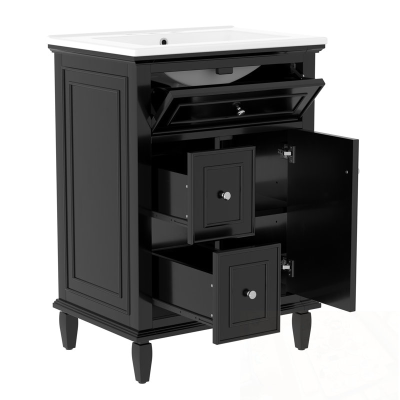 Bathroom Vanity with Sink, One Flip Drawer and Two Drawers, Black