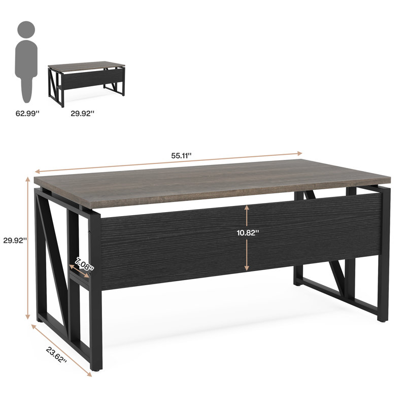 Modern 55-Inch Computer  Desk With Storage Shelf,Writing Deskfor Home Office, Gray