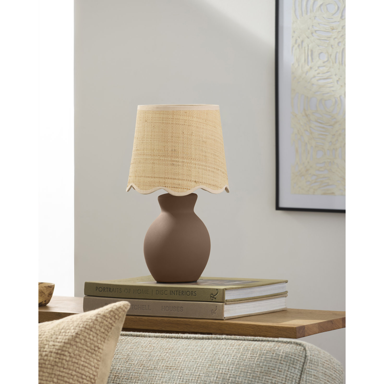 Momsen Scallop Shade Matte Lamp, Brown, Natural, 15"H x 8"W x 8"D