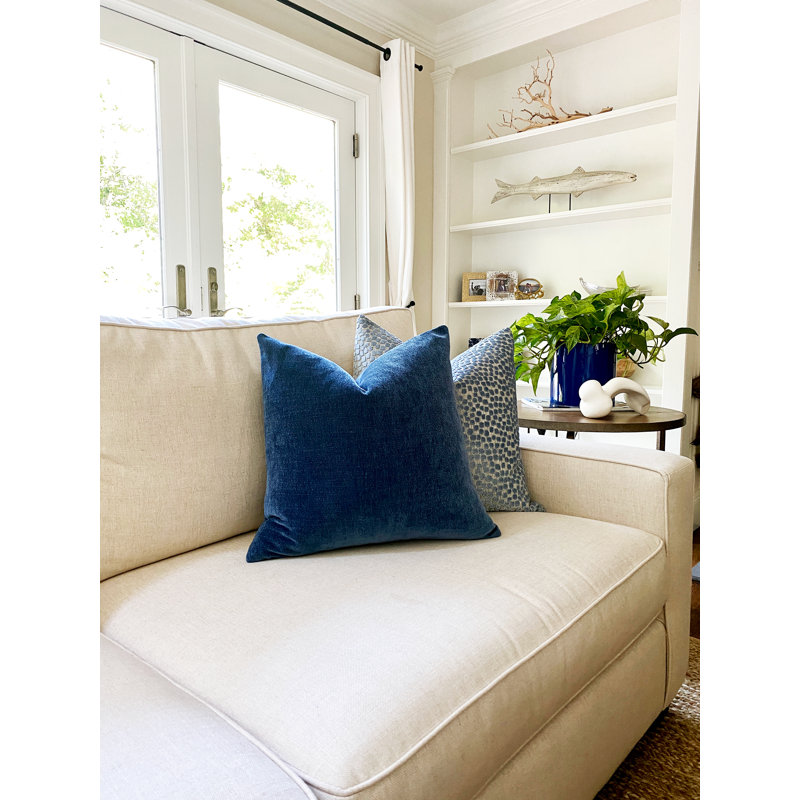 Solid Velvet Throw Pillow Cover, 20" x 20", Mariner Blue