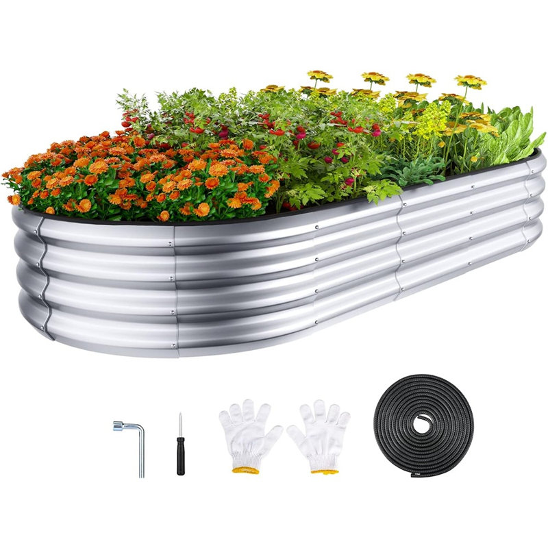 Bac à fleurs surélevé galvanisé avec bordure de sécurité pour légumes, fleurs et herbes - Argent, 11" H x 36" W x 35.5" D