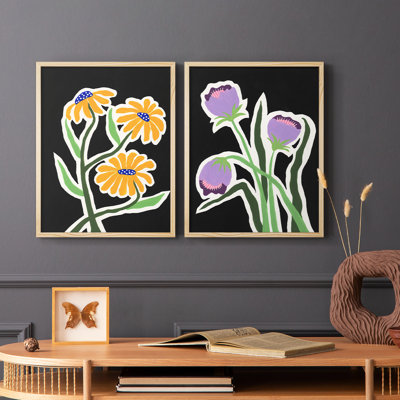 «Pop Flowers I», reproduction encadrée de qualité supérieure - prête à être accrochée - aucun clou requis - aucun clou requis