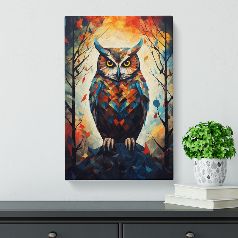 Owl Geometric No.2 - Wrapped Canvas, 60cm H x 40cm W x 3cm D