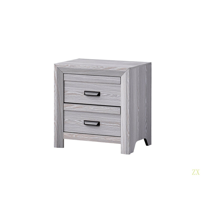 Table de bout de table de chevet contemporaine 1Pc avec deux tiroirs de rangement, Gris clair