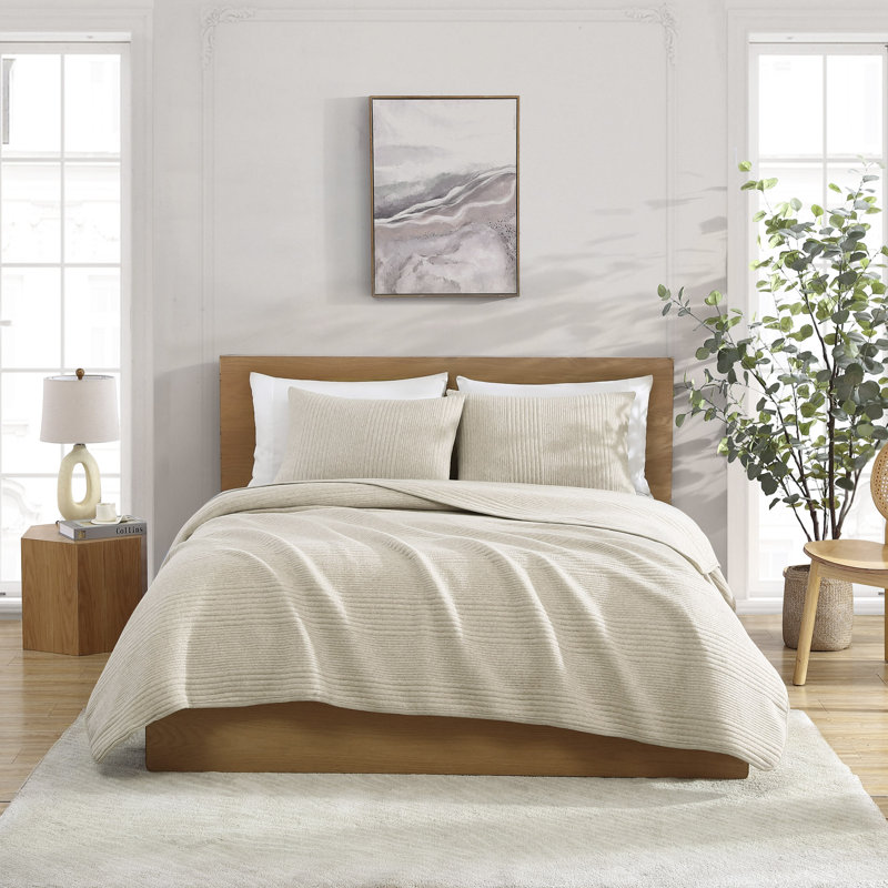 Gizella Standard Cotton Blend Reversible Quilt Set, Oatmeal, King Quilt + 2 King Shams