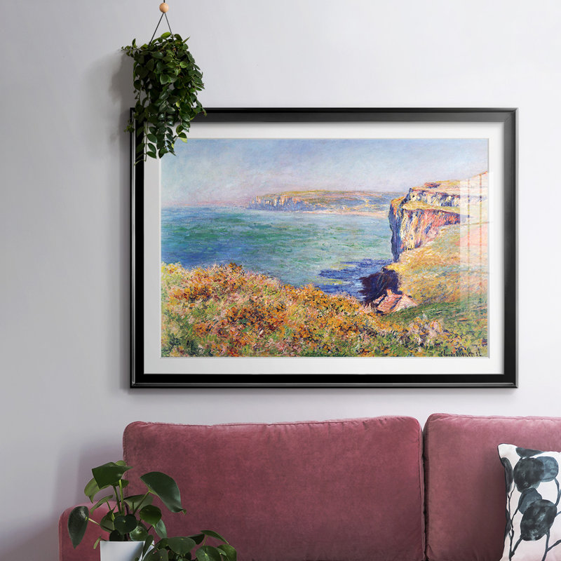 Les falaises de Varengeville par Monet – Reproduction encadrée avec passe-partout biseauté et verre, Noir