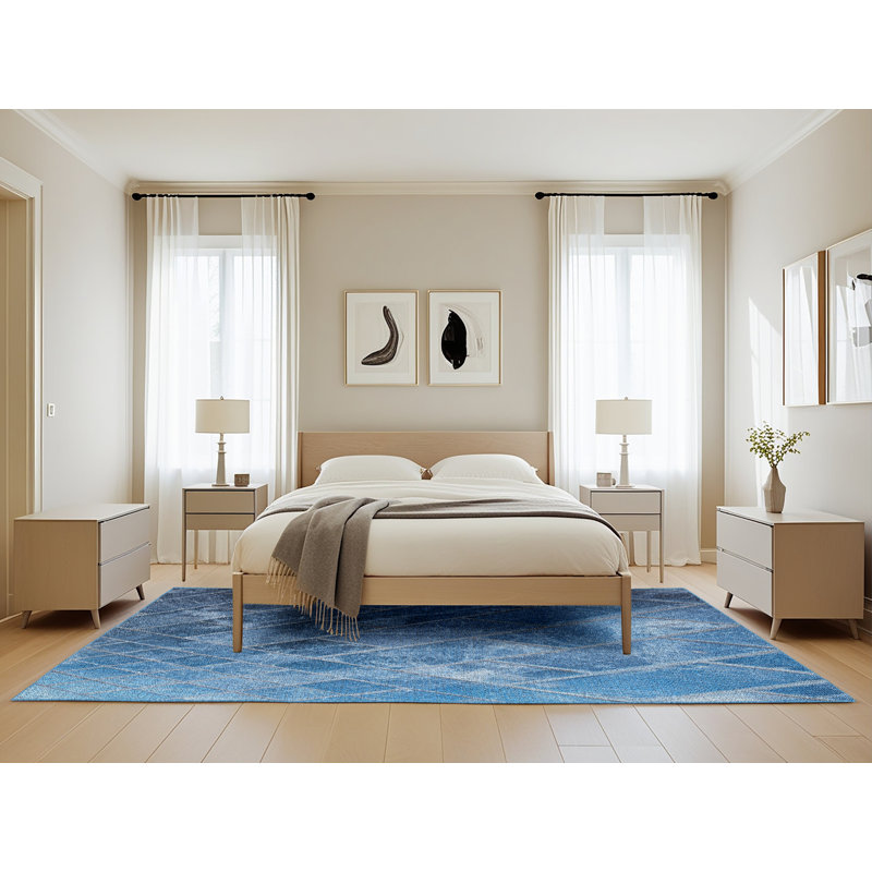 Tapis décoratif bleu géométrique, Rectangle 5 pi x 8 pi