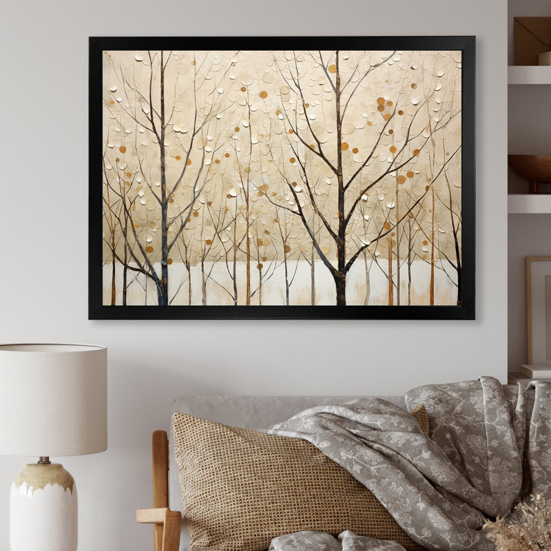 Harmonous, arbre beige, art mural II, H 34 po x l 44 po x P 1,5 po, Cadre simple noir