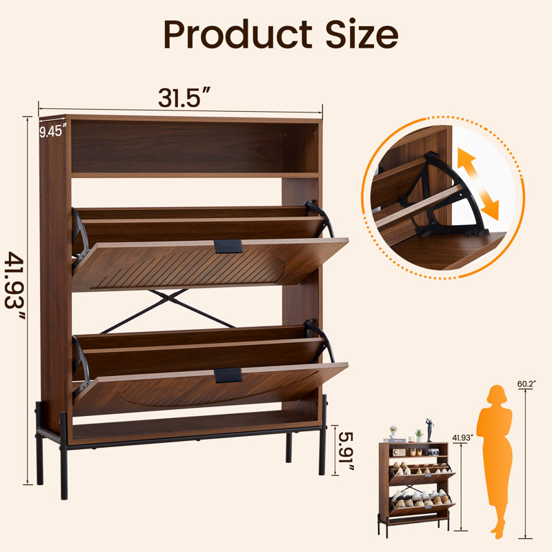 12 Pair Shoe Storage Cabinet, Brown