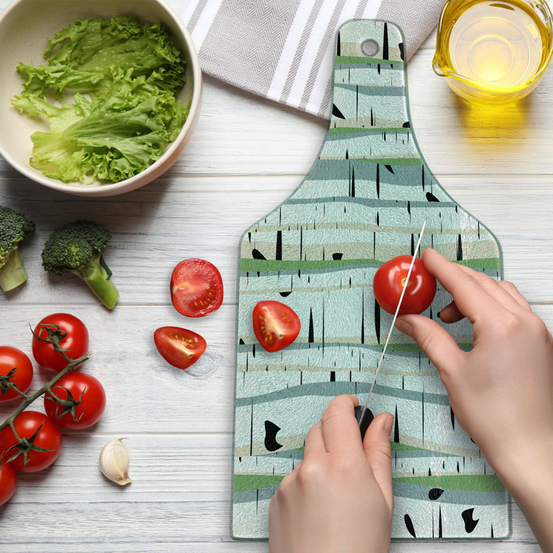 Ambesonne Tree Tempered Glass Cutting Board Trunks of Birches Pattern Multicolor