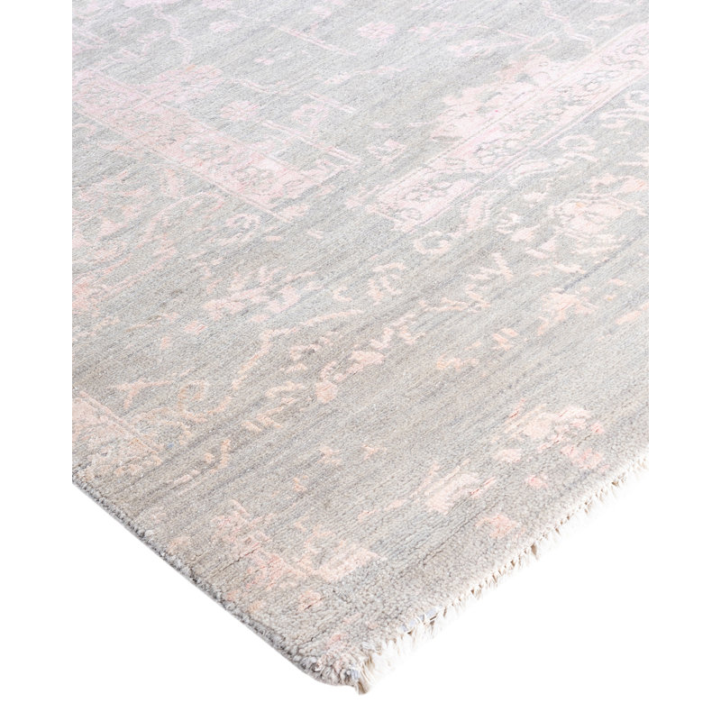 Gray Hand-Knotted Wool and Silk Medallion Area Rug, 8' 1" x 10' 4"