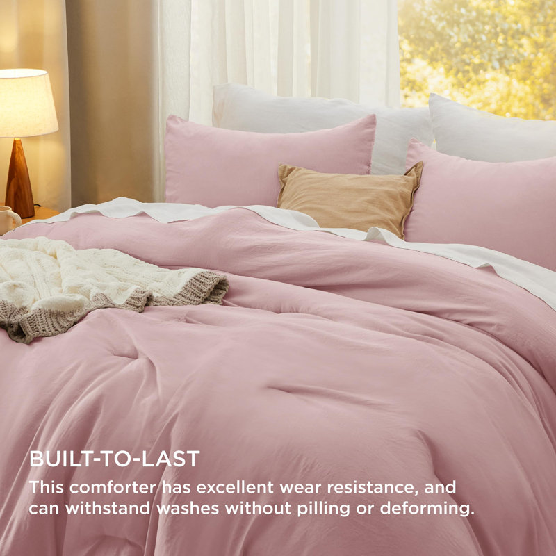 Bedsure Reversible Prewashed Comforter Set, Queen Comforter + 2 Standard Pillowcases, Pink