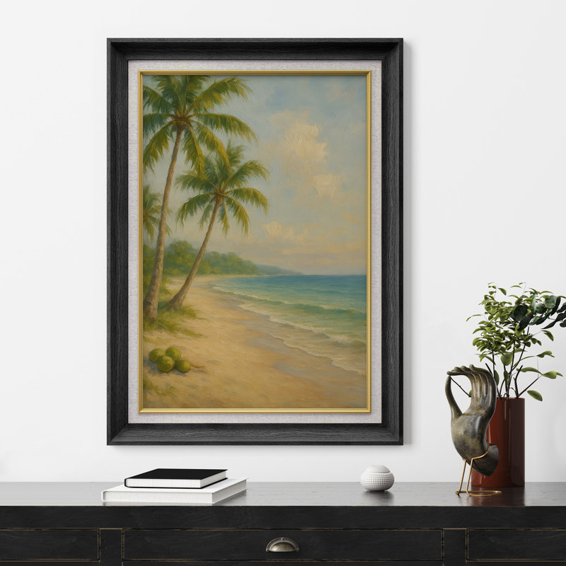 «Tropical Palm Beach Seaside Coastal Landscape», reproduction d'art sur toile encadrée, H 36 po x l 26 po x P 1,5 po