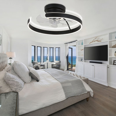 Chardee 20" Flush Mounted Six Speeds Dimmable Modern LED Ceiling Fan with Remote and Light Kit Included