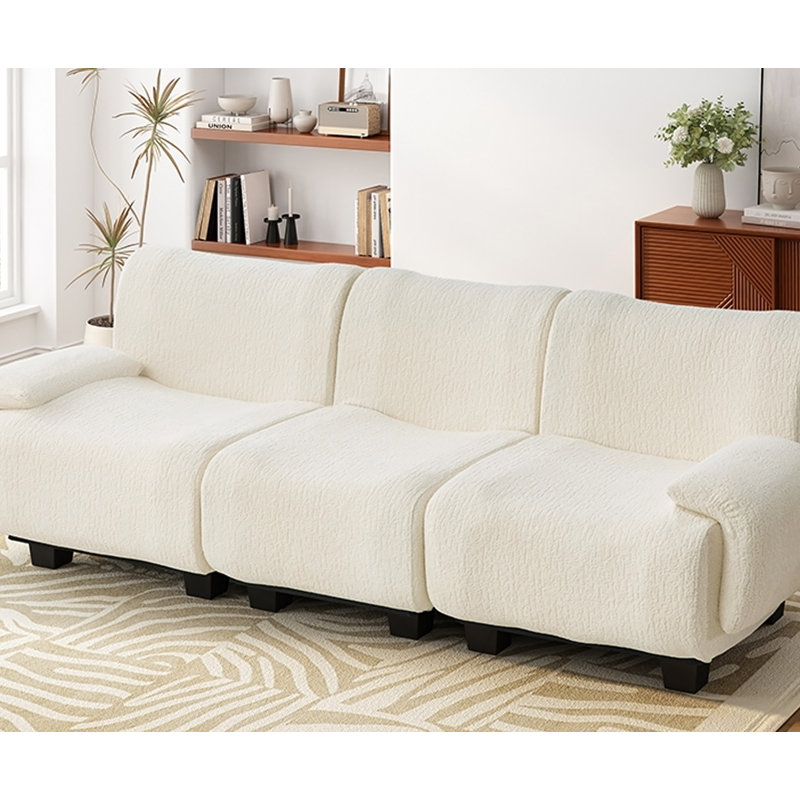 Canapé moderne en chenille 3 places avec accoudoirs courbés pour espaces de vie compacts, beige