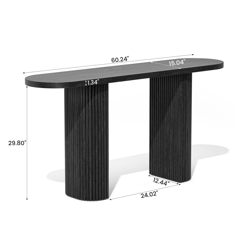 60" Extra Long Solid Wood Sofa Console Table, Black