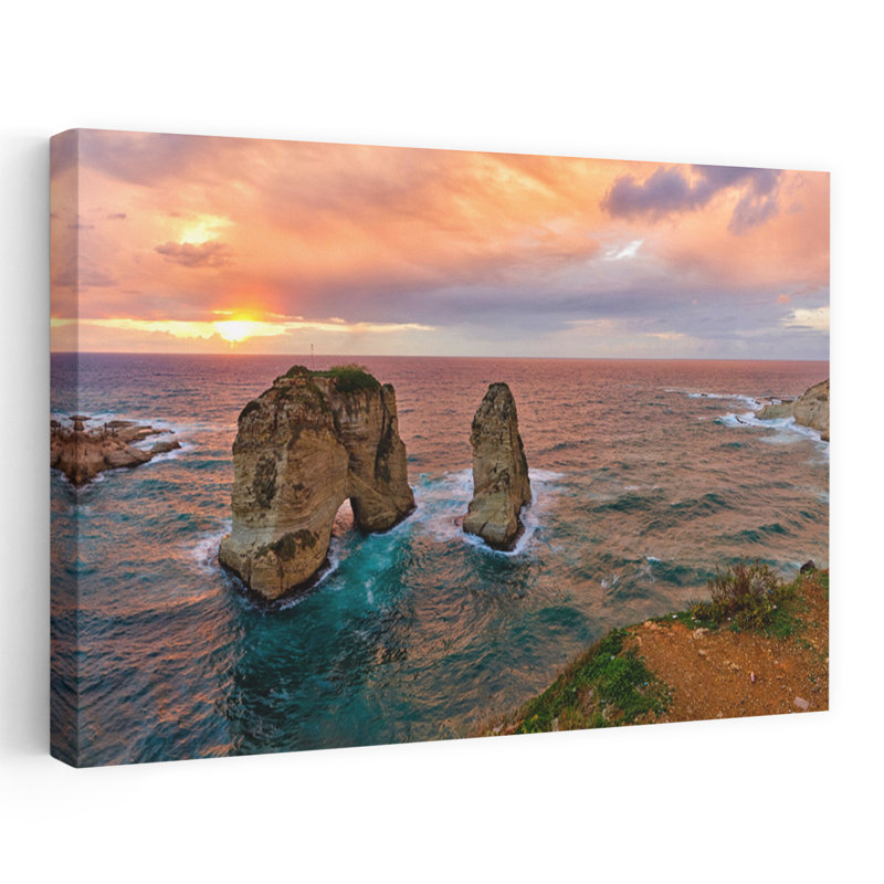 Coucher de soleil sur la côte de Raouche, Beyrouth, Liban, paysage contemporain abstrait, art naturel, H 16 po x l 24 po