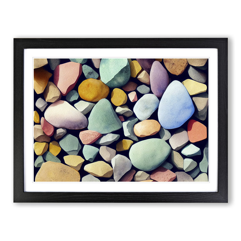 XH1022-4639X Head Turning River Pebbles - Single Picture Frame Print, Black, 46cm H x 64cm W x 2cm D