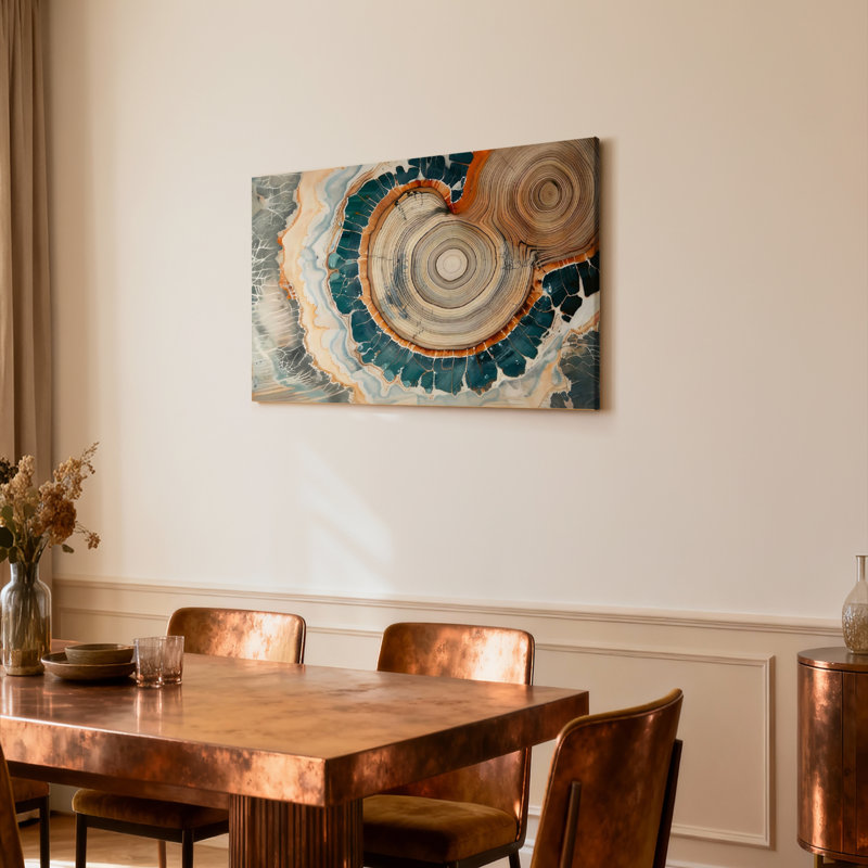 Ensemble de 1 tableau sur toile tendue à motif abstrait d'anneaux d'arbre et d'agate, H 20 po x l 30 po