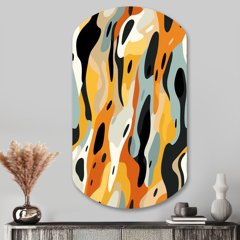 Tribal Camo Fusion - Abstract Asymmetrical Metal Wall Art, Orange Cylinder Metal Art Print, 43" H x 23" W x 1" D