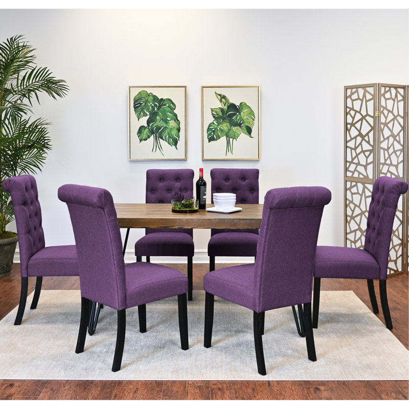 7 ensembles de salle à manger, table en épingle à cheveux en métal et 6 chaises à dossier, collection Modern Style: rectangulaire avec fabrication, finition brune, pieds foncés