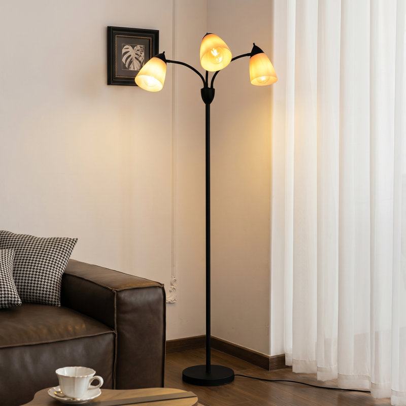  Lampe sur pied à 3 lumières multicolores avec lampe sur pied et poteaux hauts avec accoudoirs flexibles et abat-jour en PVC blanc pour le salon
