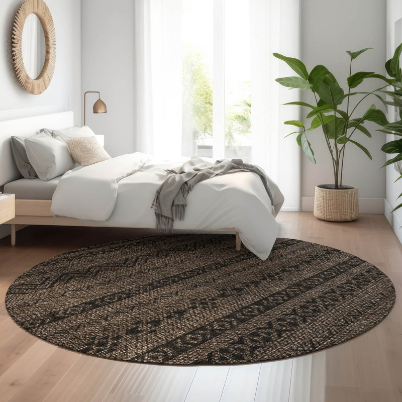 Premium Machine Washable Prisco Chocolate Rug, Round 8'