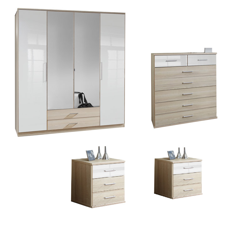 Barbier 3 Drawer Bedside Table, Ash / White High Gloss