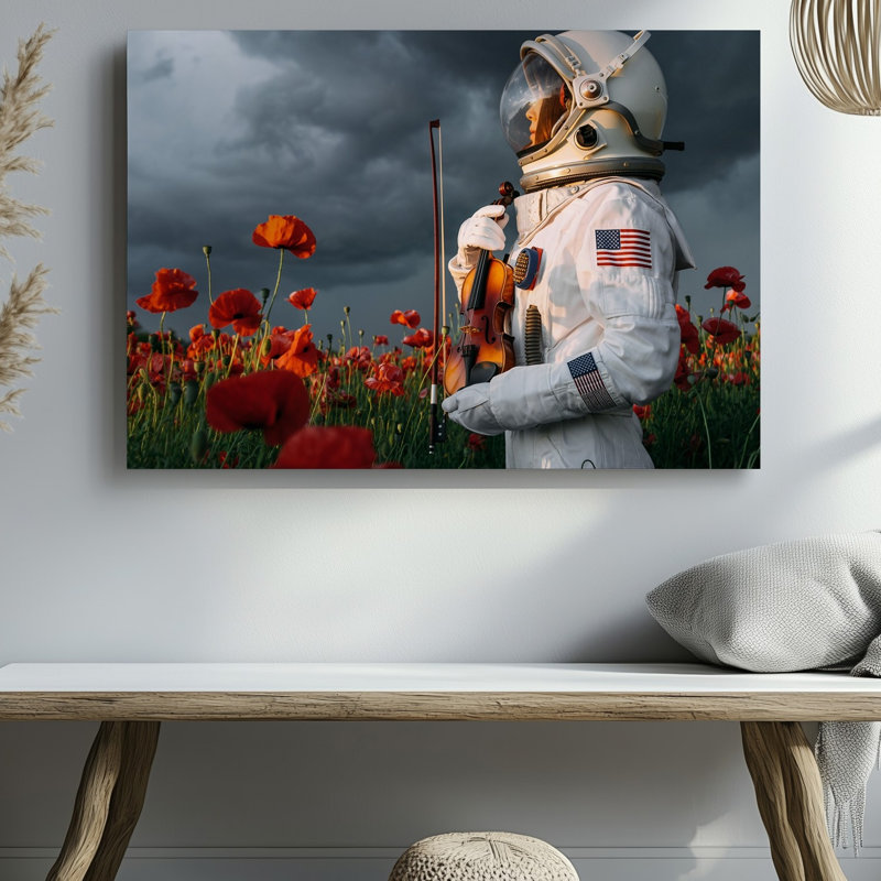 Toile «Un astronaute dans une élégante combinaison spatiale blanche décorée d'un art mural», H 9 po x l 12 po