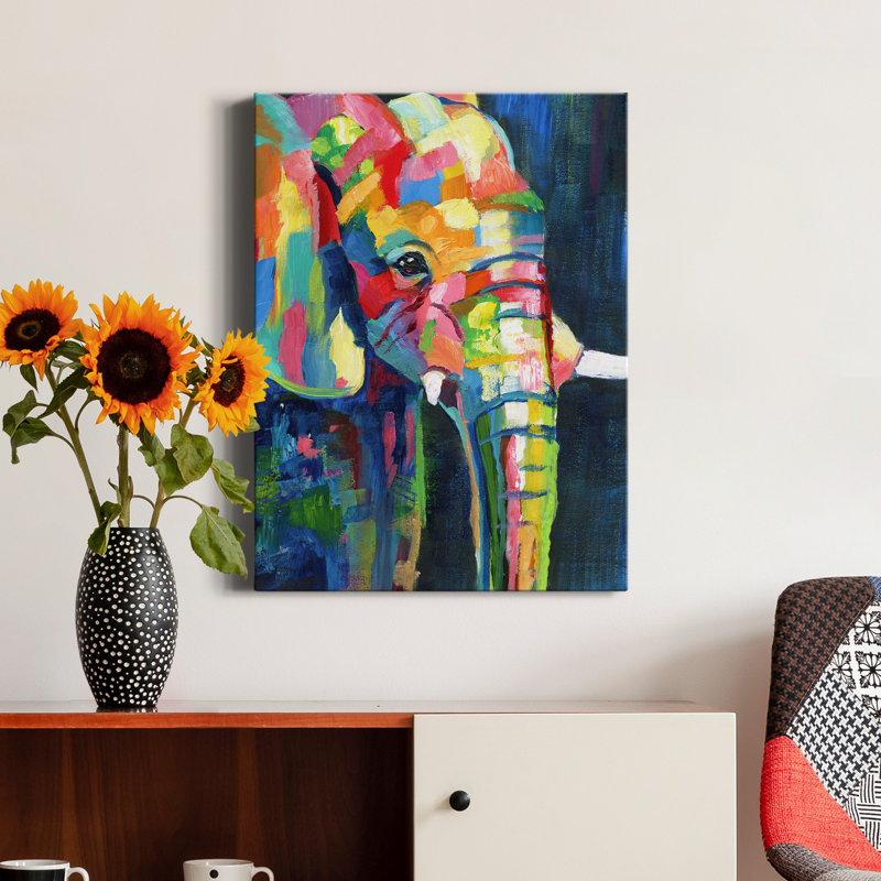 " Vibrant Elephant " Color Photography Painting, 48" H x 36" W x 1" D