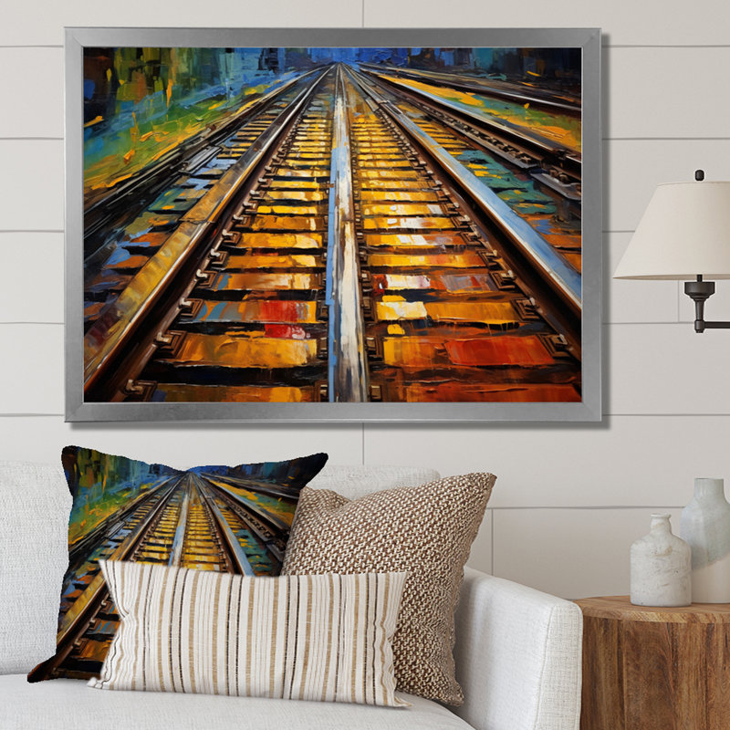 " Orange Train Rails Track ", Silver Picture Framed, 34" H x 44" W x 1.5" D