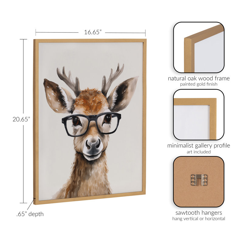 Adorable animal, art mural, H 16,65 po x l 20,65 po, Cadre doré