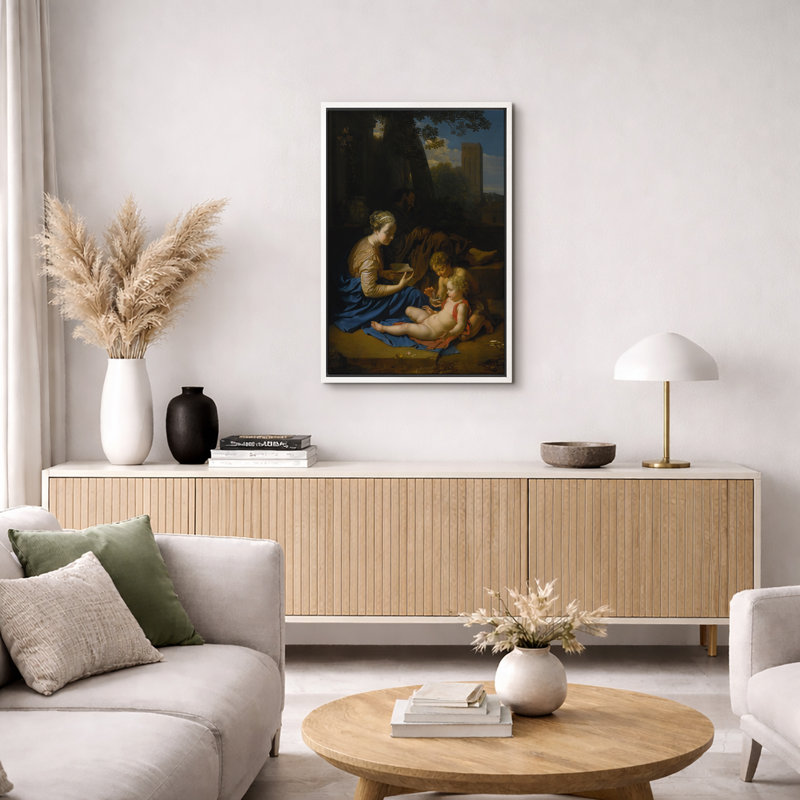 Œuvre de la Sainte Famille au repos, photos intérieures classiques, impression sur toile encadrée, Cadre flottant blanc