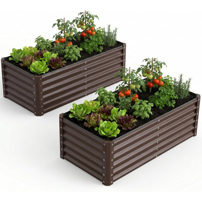 Ensemble de 2 ensembles de jardin surélevés galvanisés, grands lits de jardin rectangulaires surélevés ovales en métal, jardinière extérieure profonde pour jardinage, légumes, fleurs, herbes