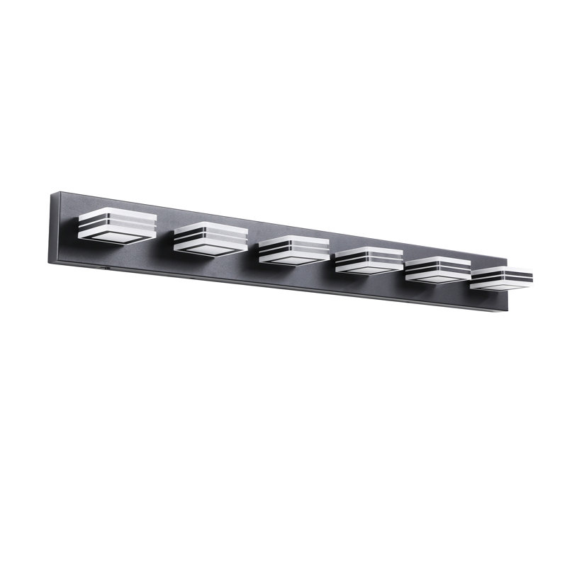 Éclairage de meuble-lavabo moderne à DEL, Noir, 6 lumières, H 4,7 po x l 40,4 po x P 4,3 po