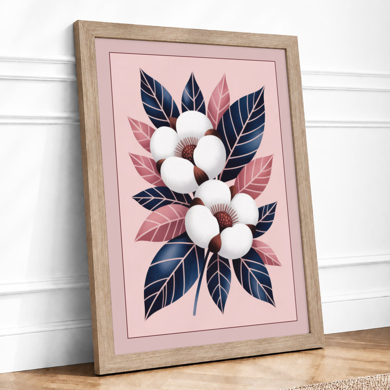 Cotton Wreath Botanical - Framed Print, Oak, A4 - 29.7 x 21.0 cm