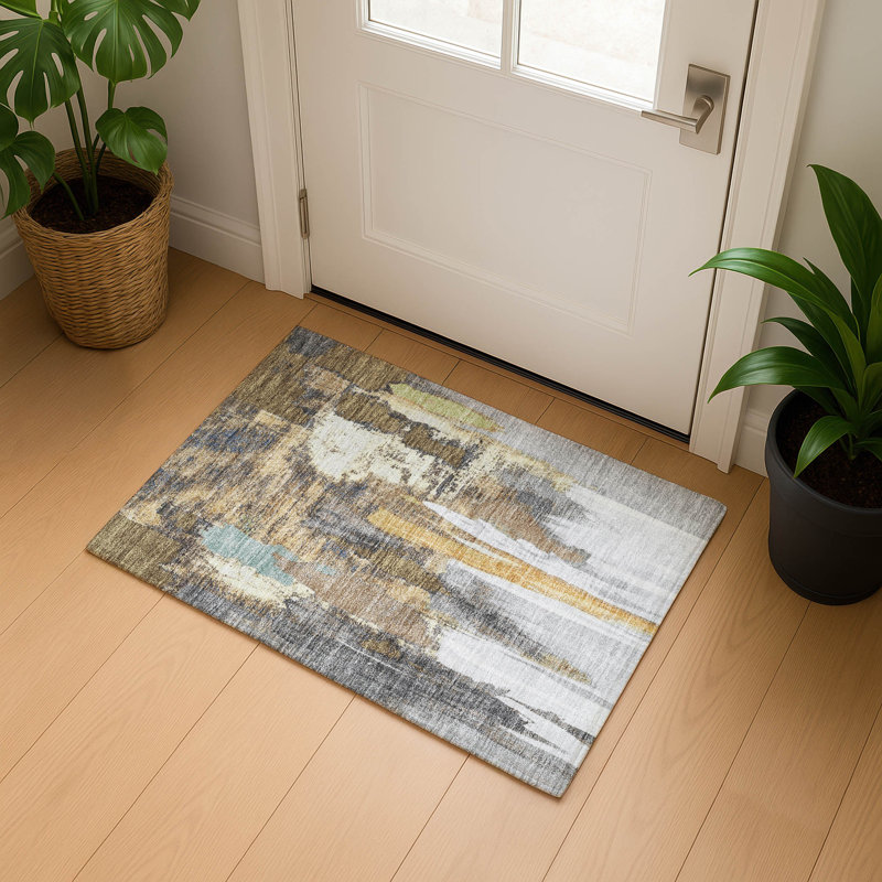 Premium Machine Washable Mouton AMF1979 Abstract Rug, Rectangle 1'8" x 2'6"