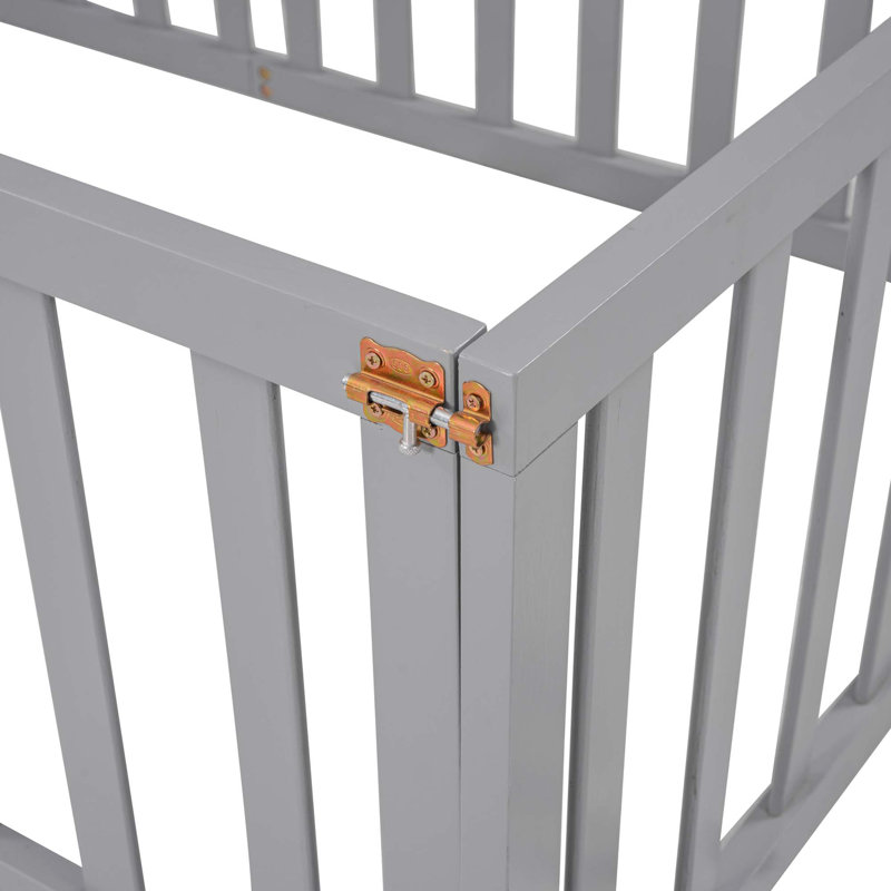 Structure de lit de jour en bois avec clôture, Gris, Simple