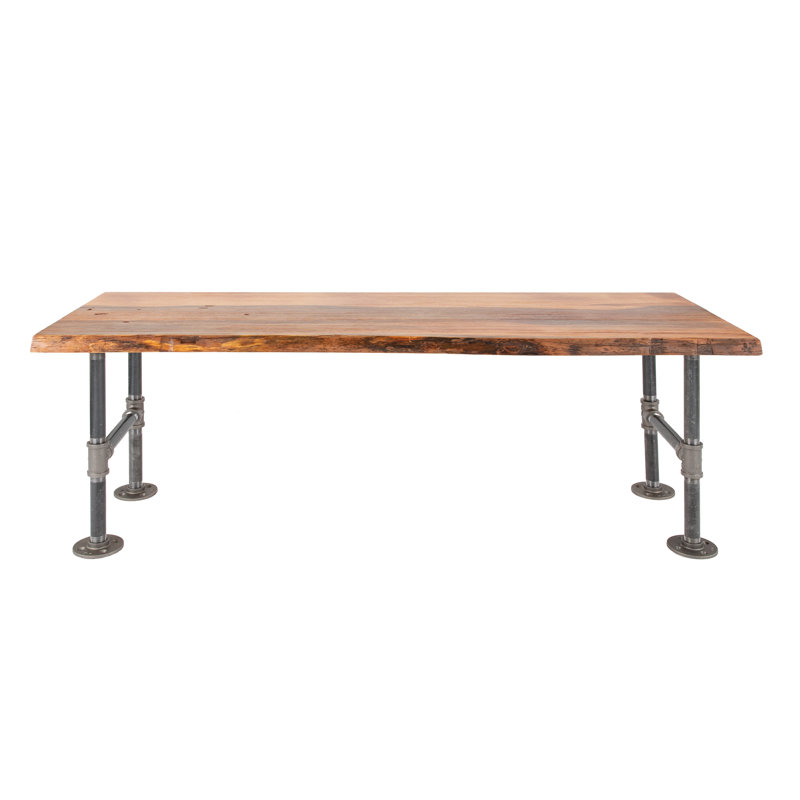 Wood Accent Bench Live Edge With Industrial Steel Pipe Legs, Sunset