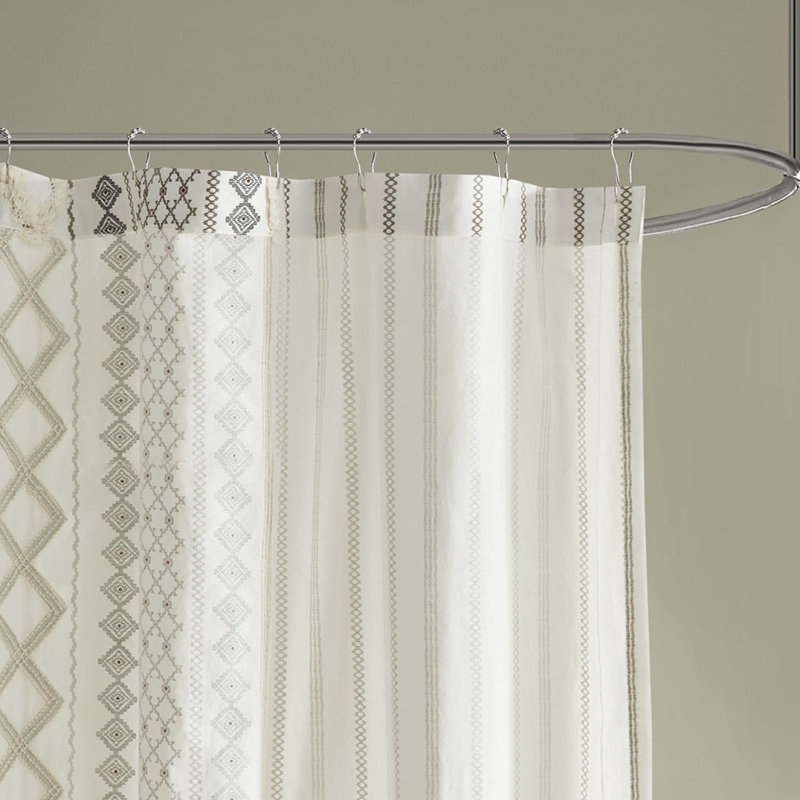 Rideau de douche en coton avec chenille, Ivoire ivoire