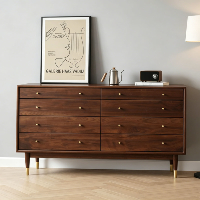 Buffet simple en bois massif avec rangement à plusieurs tiroirs, H 31,49 po x l 62,99 po x P 15,74 po