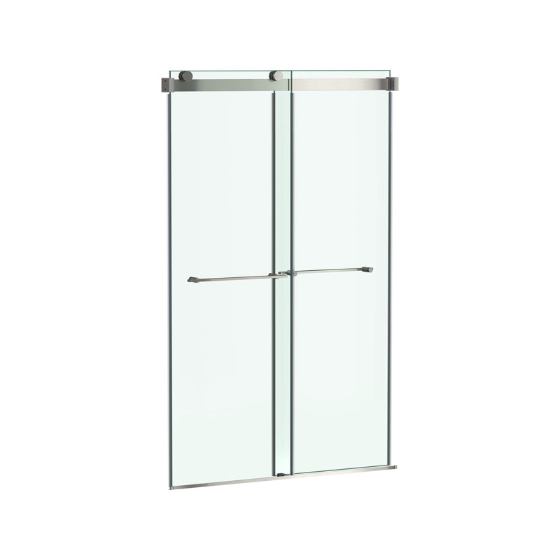 Brushed Nickel Frameless Sliding Shower Door with Tempered Glass