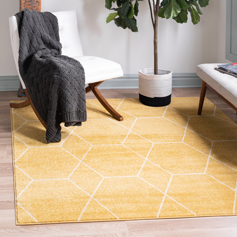 Debrodie Geometric Area Rug, Square 4'1", Yellow
