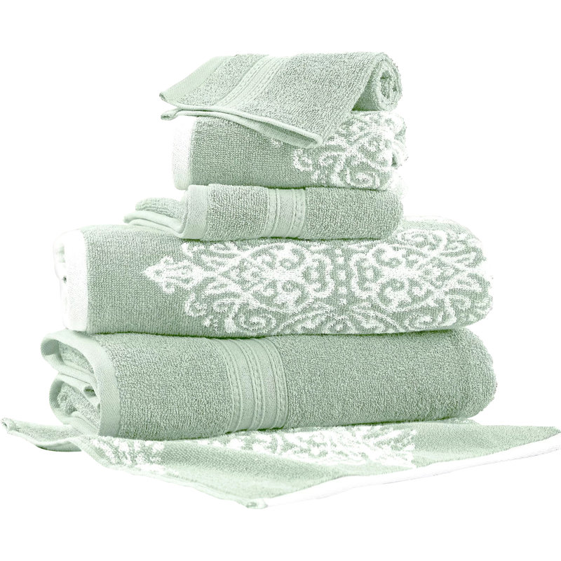 Ensemble de serviettes réversibles en fil de jacquard réversible 6 pièces Artesia, Sauge