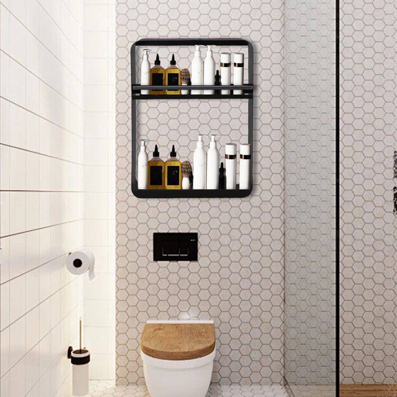Metal Wall Bathroom Shelves, Black, 2