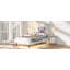 Lit plateforme simple tapissier avec tête de lit en forme de patte d'animal et DEL, rose
