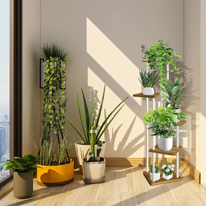 Support pour plante Kamarl, Blanc / Brun