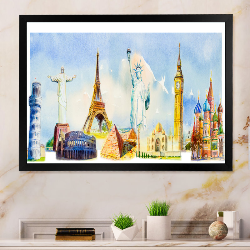 «Famous Repères Of The World IV», reproduction sur toile flottante, H 8 po x l 12 po x P 1 po, Cadre noir