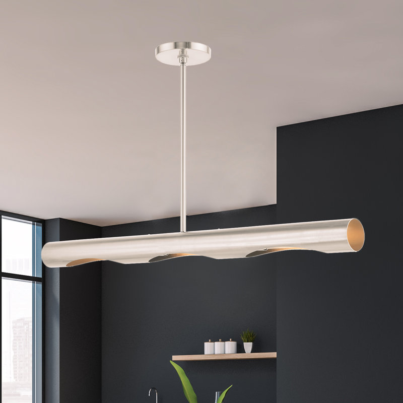 Azria 3 - Light Satin Black Kitchen Island Pendant, Brushed Nickel